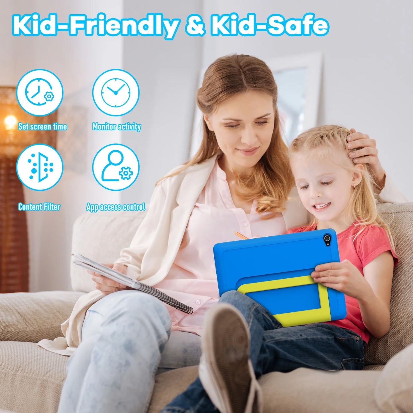 KT1016 Kid Tablet 10.1 Inch Android 14 Quad Core 8GB RAM 64GB ROM 1TB Expandable WiFi Bluetooth Children's Gift Kids Software PC Pad