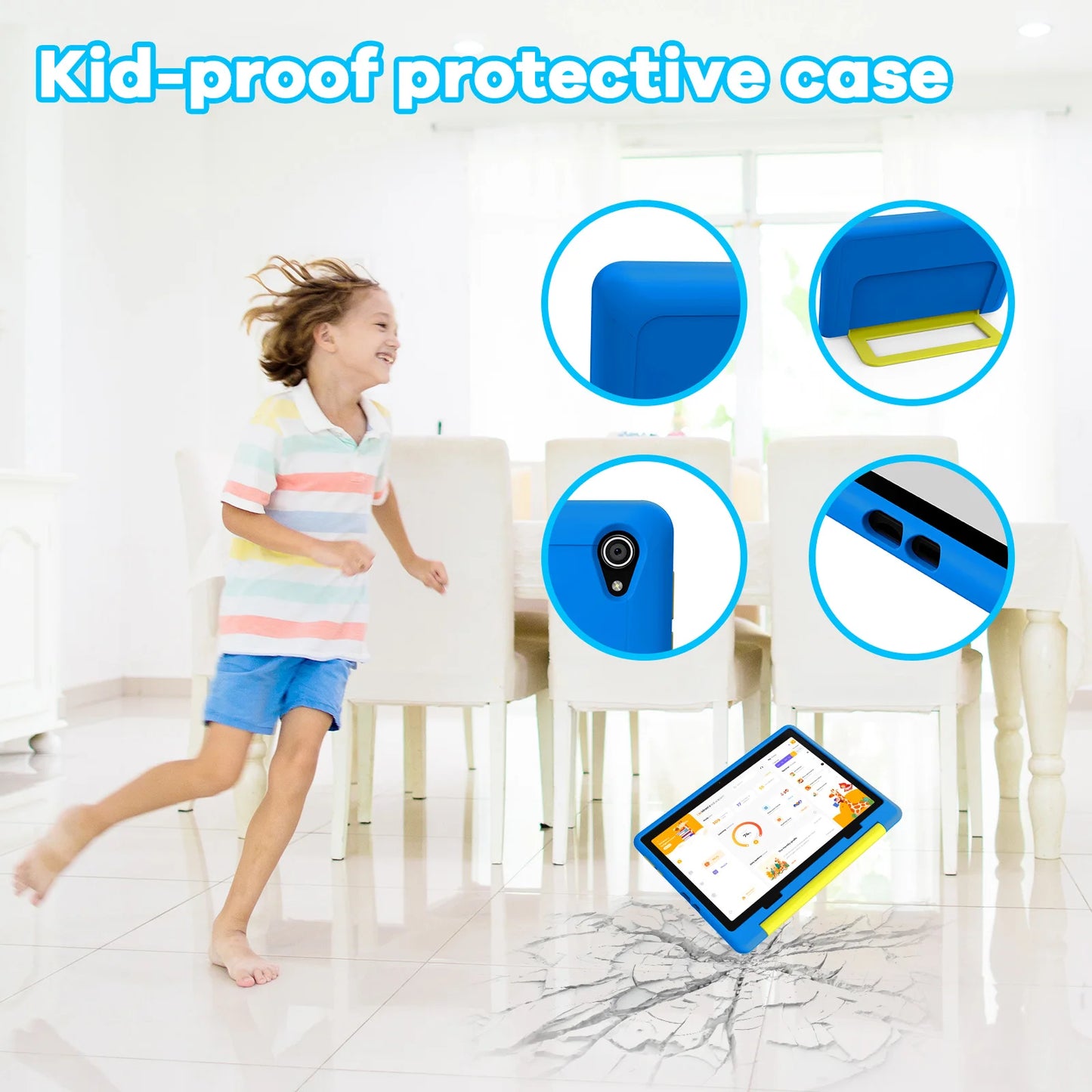 KT1016 Kid Tablet 10.1 Inch Android 14 Quad Core 8GB RAM 64GB ROM 1TB Expandable WiFi Bluetooth Children's Gift Kids Software PC Pad