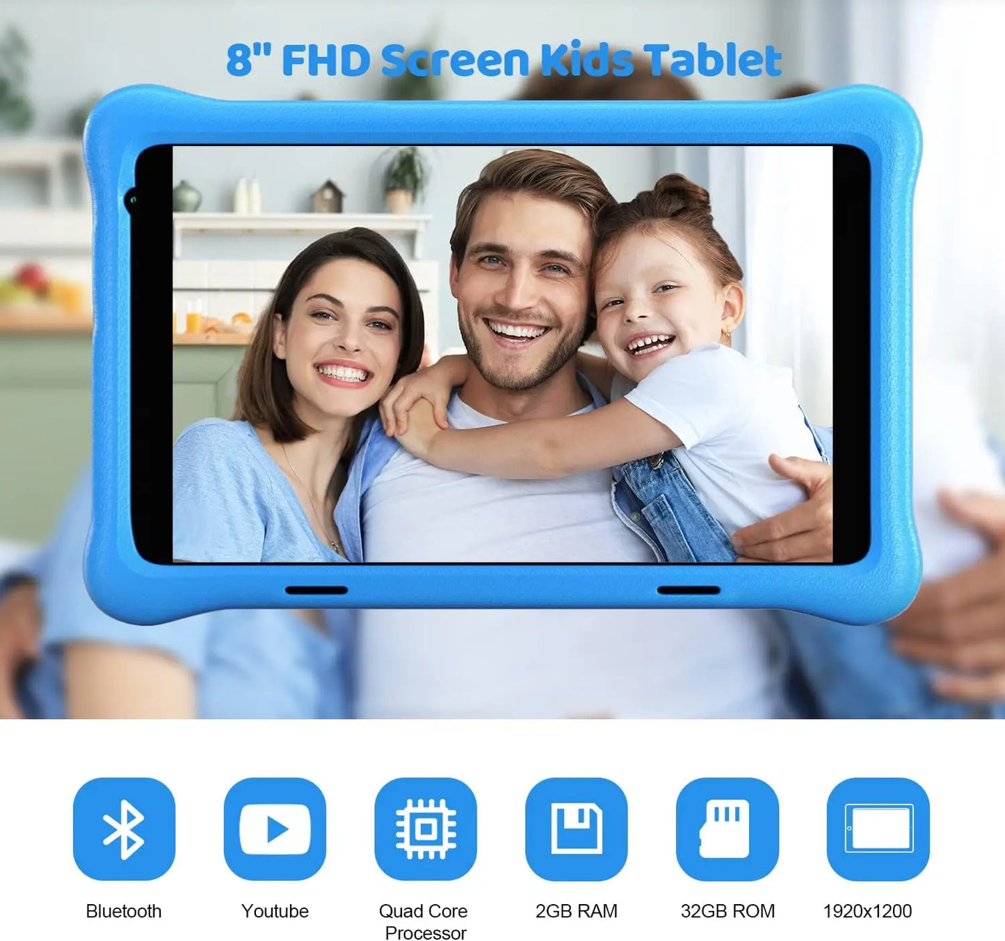 8 Inch Kids Tablet Android 11 Learning Tablet Quad Core Processor 2GB RAM 32GB Storage 128GB Expansion 5000mAh Child Eye Protection with Case