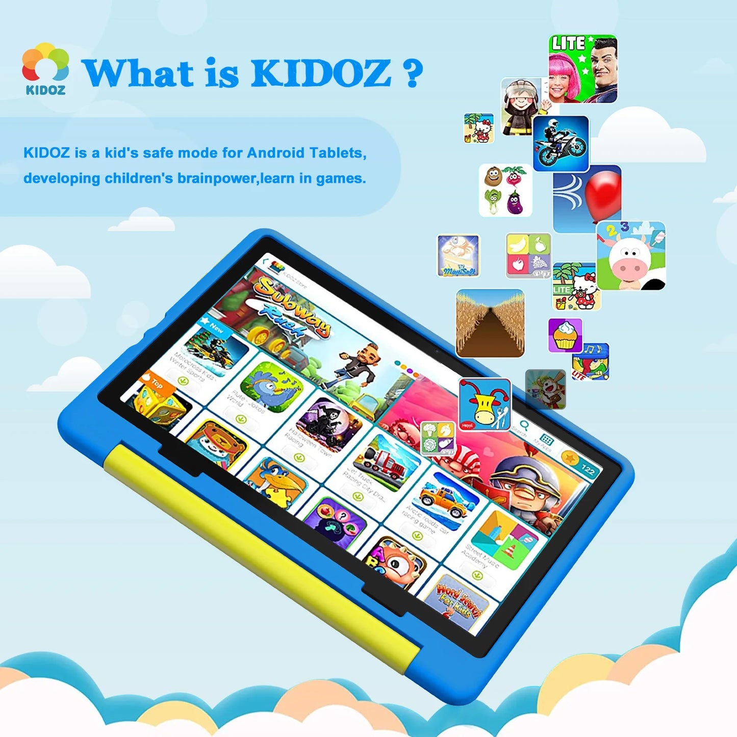 KT1016 Kid Tablet 10.1 Inch Android 14 Quad Core 8GB RAM 64GB ROM 1TB Expandable WiFi Bluetooth Children's Gift Kids Software PC Pad