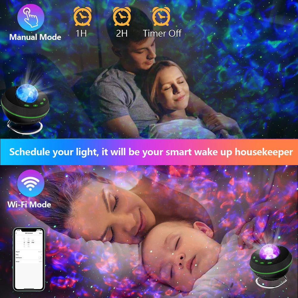 New WiFi Tuya Smart LED Star Galaxy Projector Ocean Wave Starry Sky Night Light Nebula Atmosphere Lamp Bluetooth USB Music Player