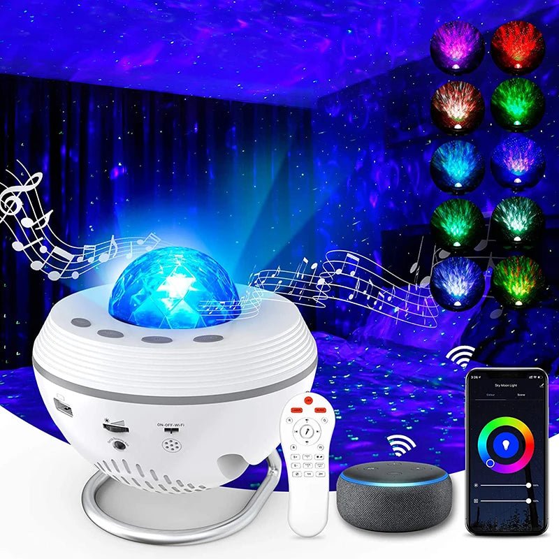 New WiFi Tuya Smart LED Star Galaxy Projector Ocean Wave Starry Sky Night Light Nebula Atmosphere Lamp Bluetooth USB Music Player