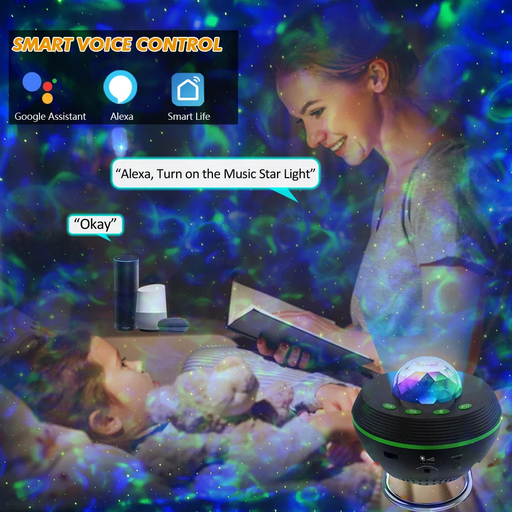 New WiFi Tuya Smart LED Star Galaxy Projector Ocean Wave Starry Sky Night Light Nebula Atmosphere Lamp Bluetooth USB Music Player