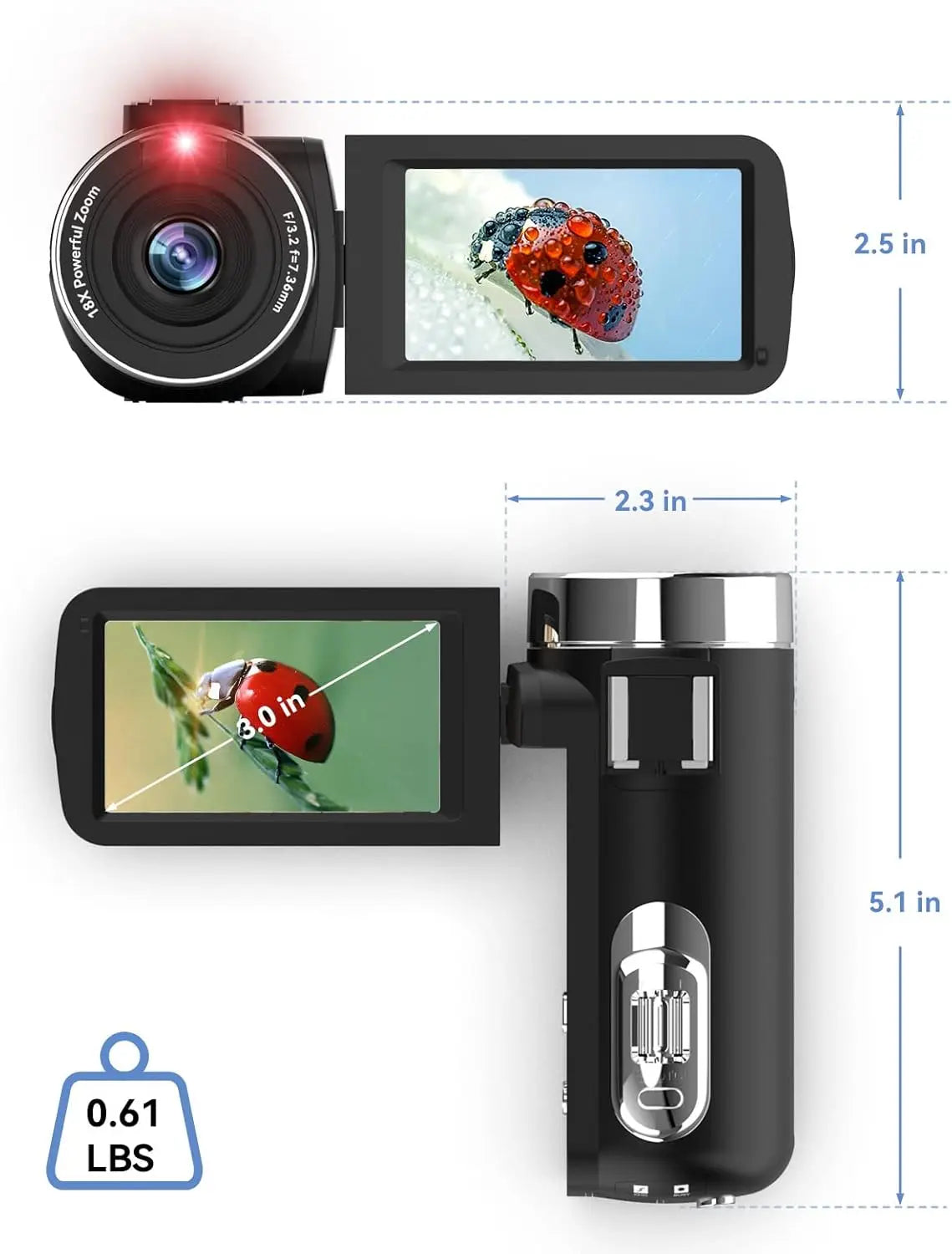 4K Video Camera Camcorder with 18X Digital Zoom 48MP Vlogging Camera for YouTube 3 Inch IPS 270 Degree Rotating Touchscreen