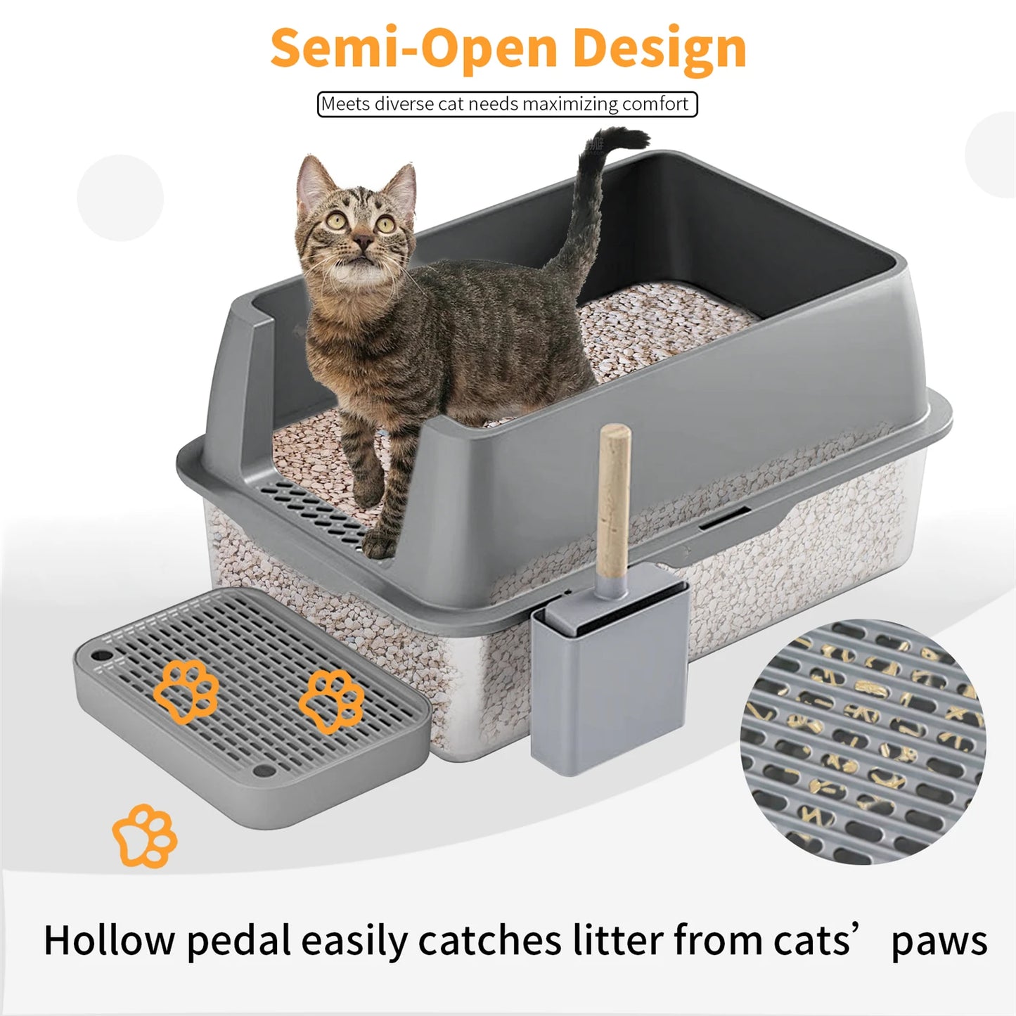 Enclosed Stainless Steel Cat Litter Box with Lid Extra Large for Big Cats Metal Litter Pan Tray High Wall Sides
