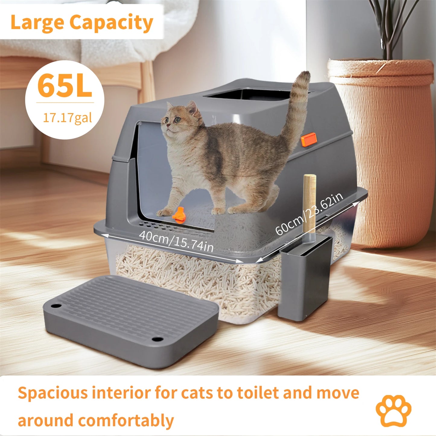 Enclosed Stainless Steel Cat Litter Box with Lid Extra Large for Big Cats Metal Litter Pan Tray High Wall Sides