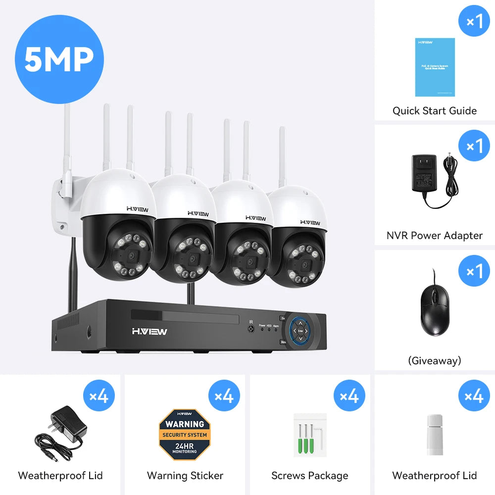 H View 8CH 5MP Wireless Wifi Camera Security System CCTV Video Surveillance Kit NVR Indoor Outdoor Two Way Audio Xmeye