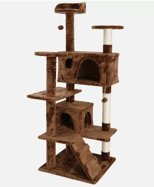 Grey Beige Blue Brown 53 Inch Cat Tree Tower Activity Center Playhouse Apartment