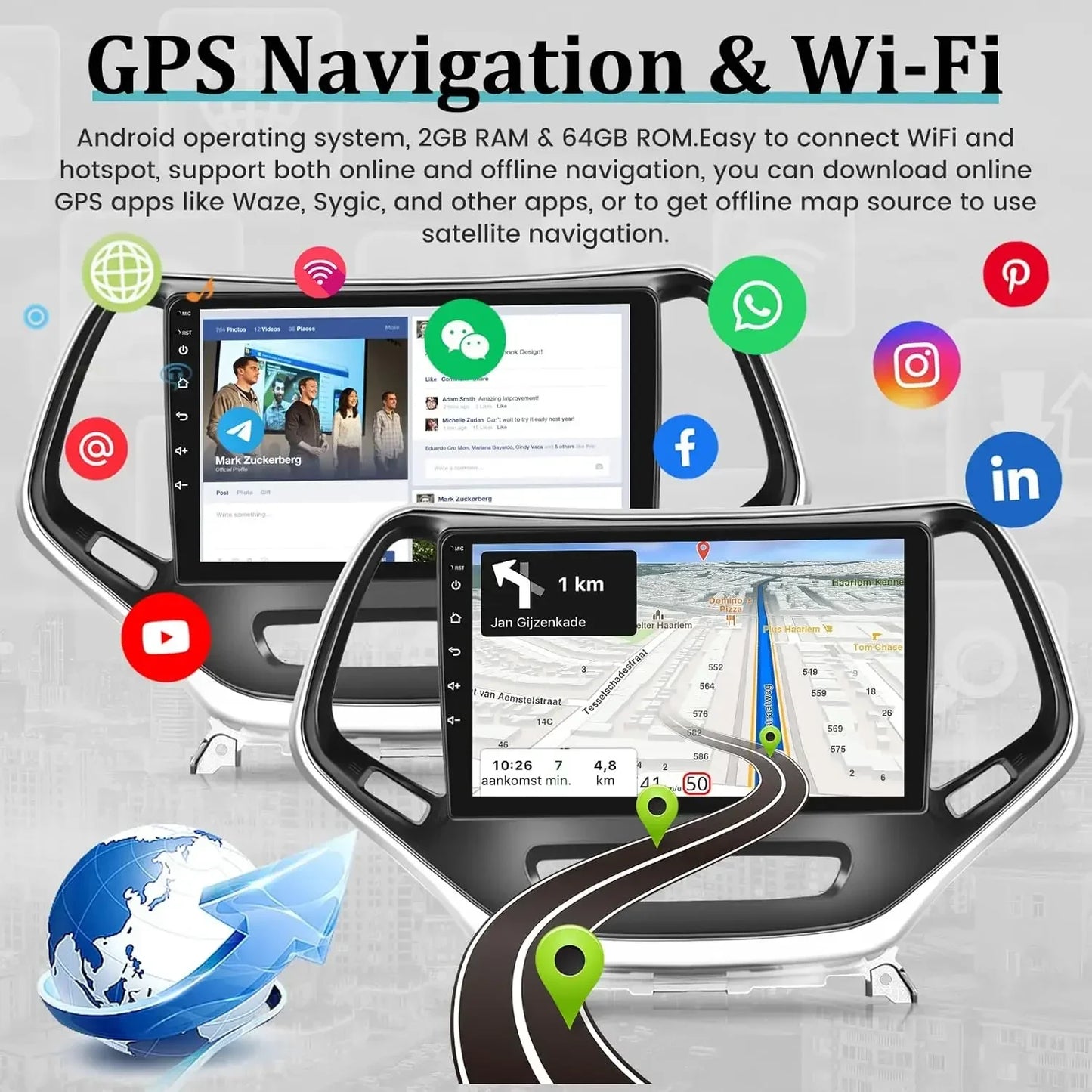 2 Plus 32 G Android 13 Car Radio for Jeep Cherokee 2013 to 2018 10 Inch Touchscreen Car Stereo with Apple Carplay Android Auto Bluetooth