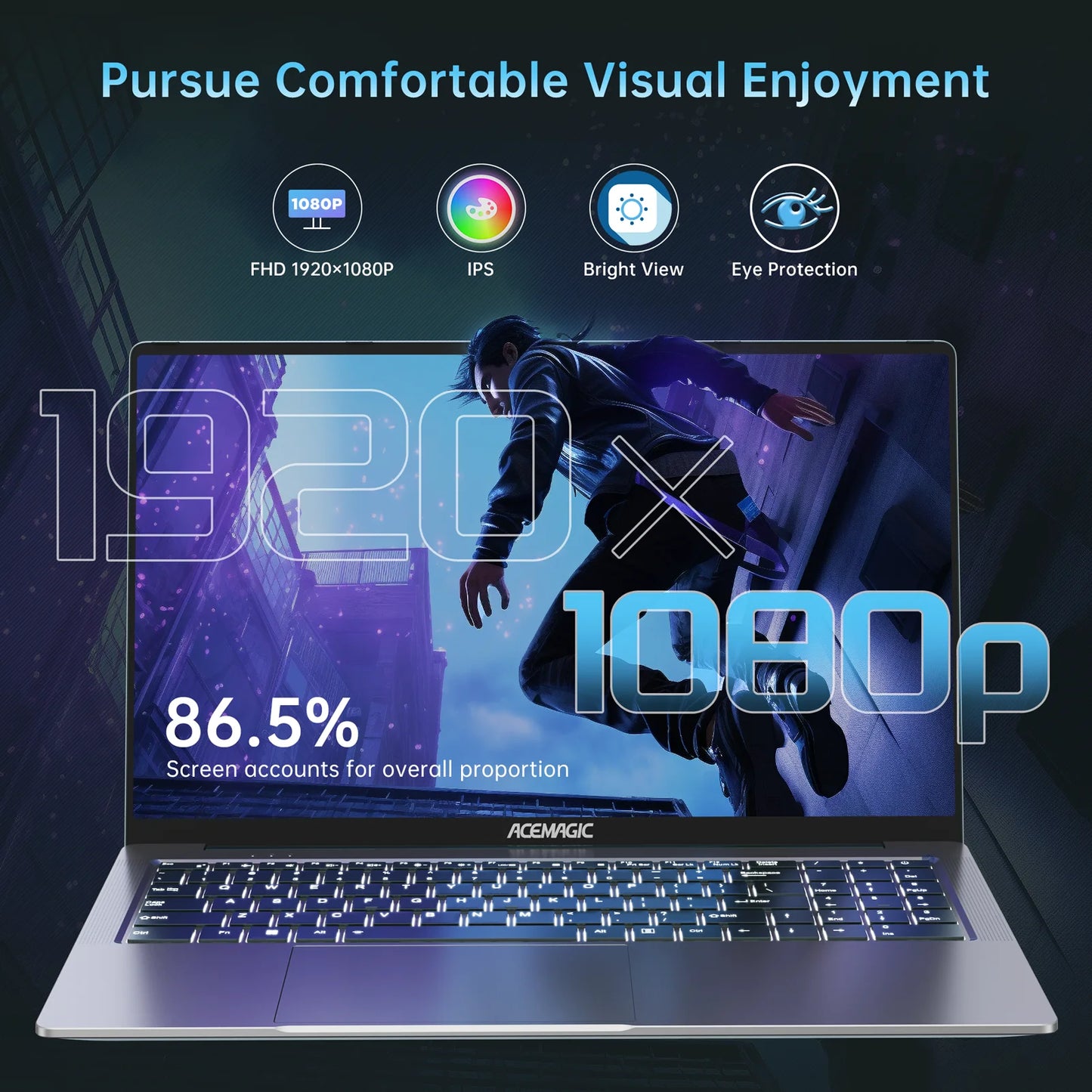 ACEMAGIC Gaming Notebook AMD Ryzen 7 5700U Backlit Laptop Keyboard 16GB RAM 512GB NVME SSD 16.1 Inch Full HD 1920x1080