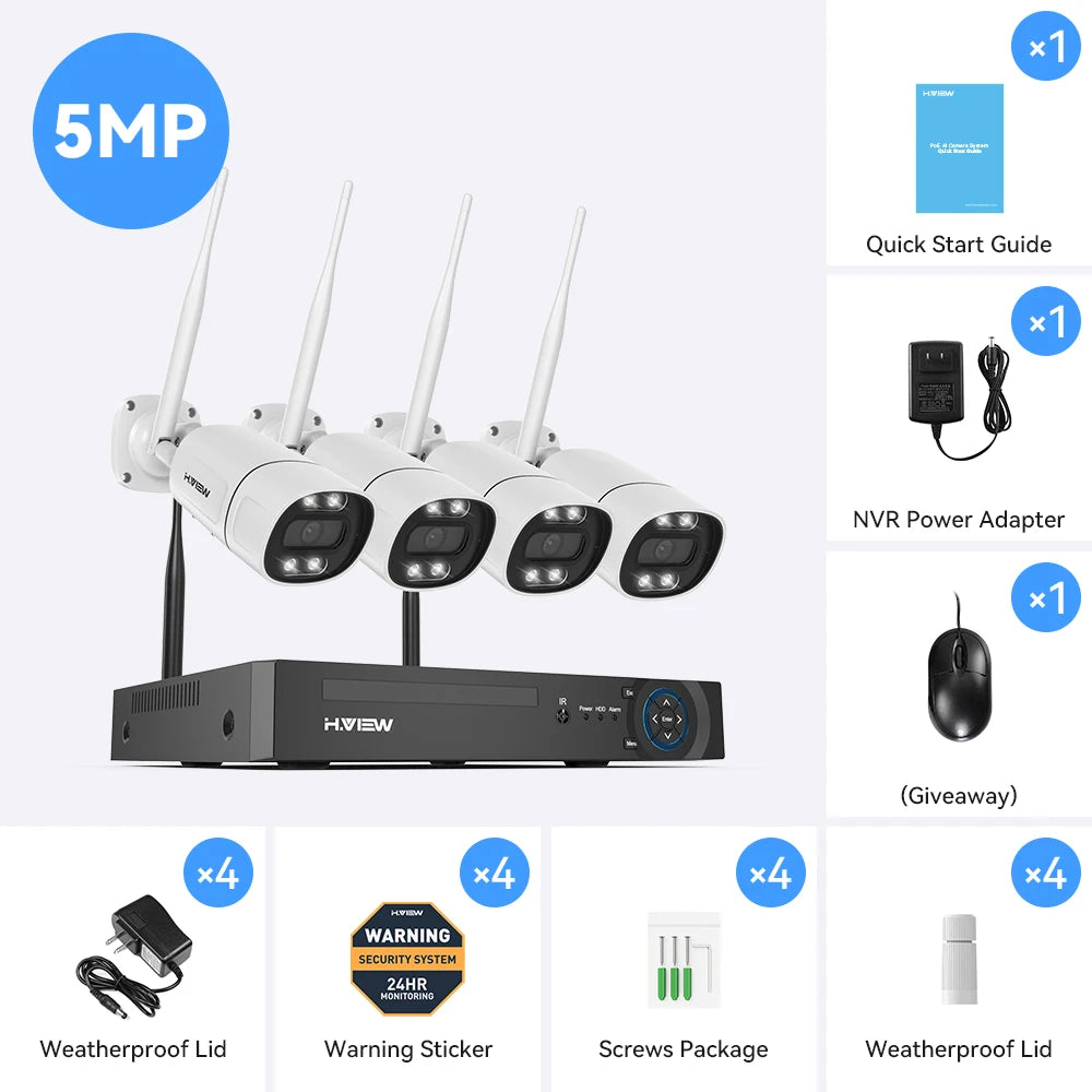 H View 8CH 5MP Wireless Wifi Camera Security System CCTV Video Surveillance Kit NVR Indoor Outdoor Two Way Audio Xmeye