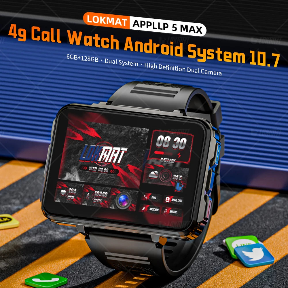 Lokmat Appll P5 Max Android Watch Phone Square Big Screen Wifi 4G Calls Smartwatch Dual Camera Flashlight Gaming Watch