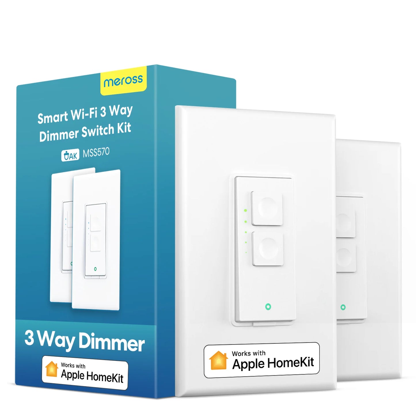 Meross HomeKit 3 Way Smart Dimmer Switch Kit WiFi Dimmer Switch for Dimmable LED Light Compatible with Alexa Google SmartThings No Hub Required