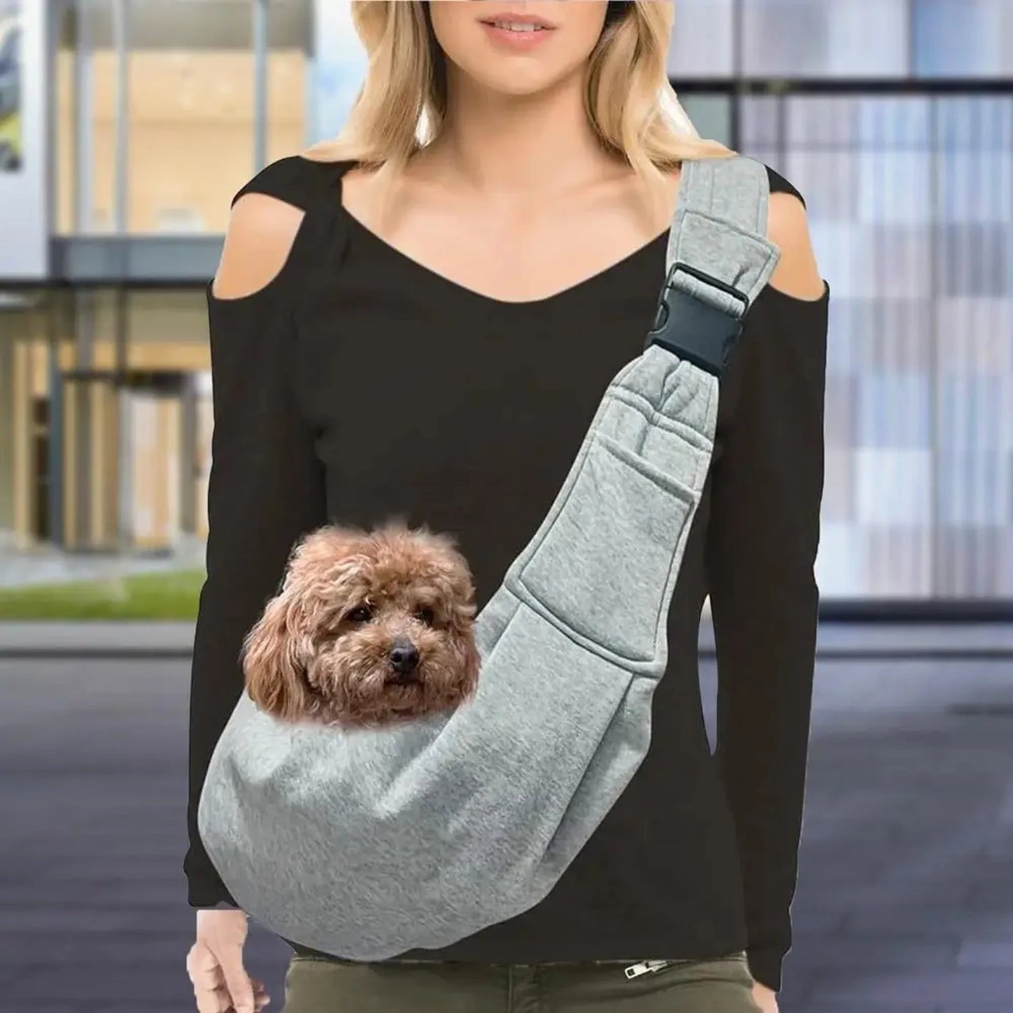 Small Pet Sling Holder Hands Free Reversible Pet Carrier Handbag Dog and Cat Sling Easy Portable