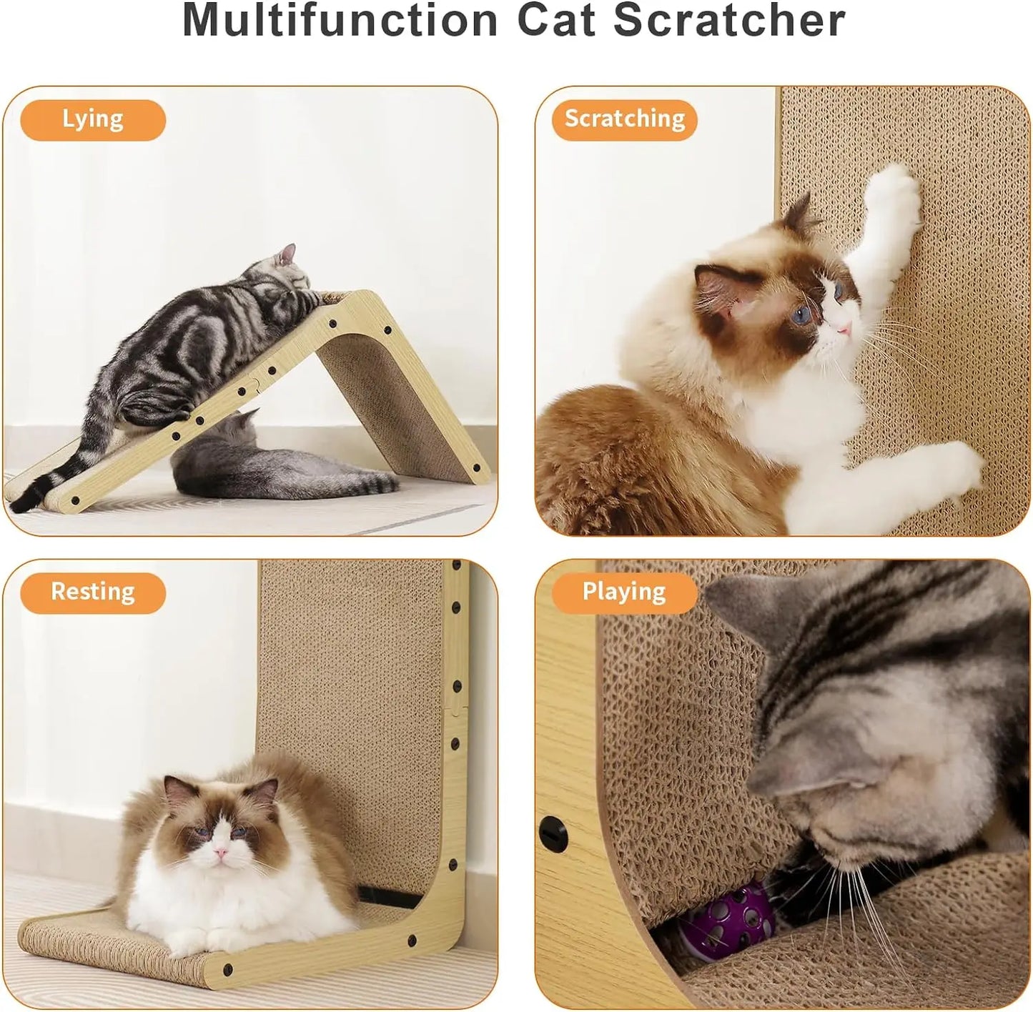 L Shape Cat Scratcher 23.6 Inch Cardboard Scratching Pad for Indoor Cats Furniture Protection