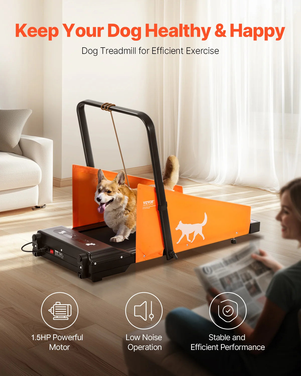 VEVOR Dog Treadmill for Medium Dogs Electric Running Machine with LCD Display Foldable U Shaped Bar for Exercise