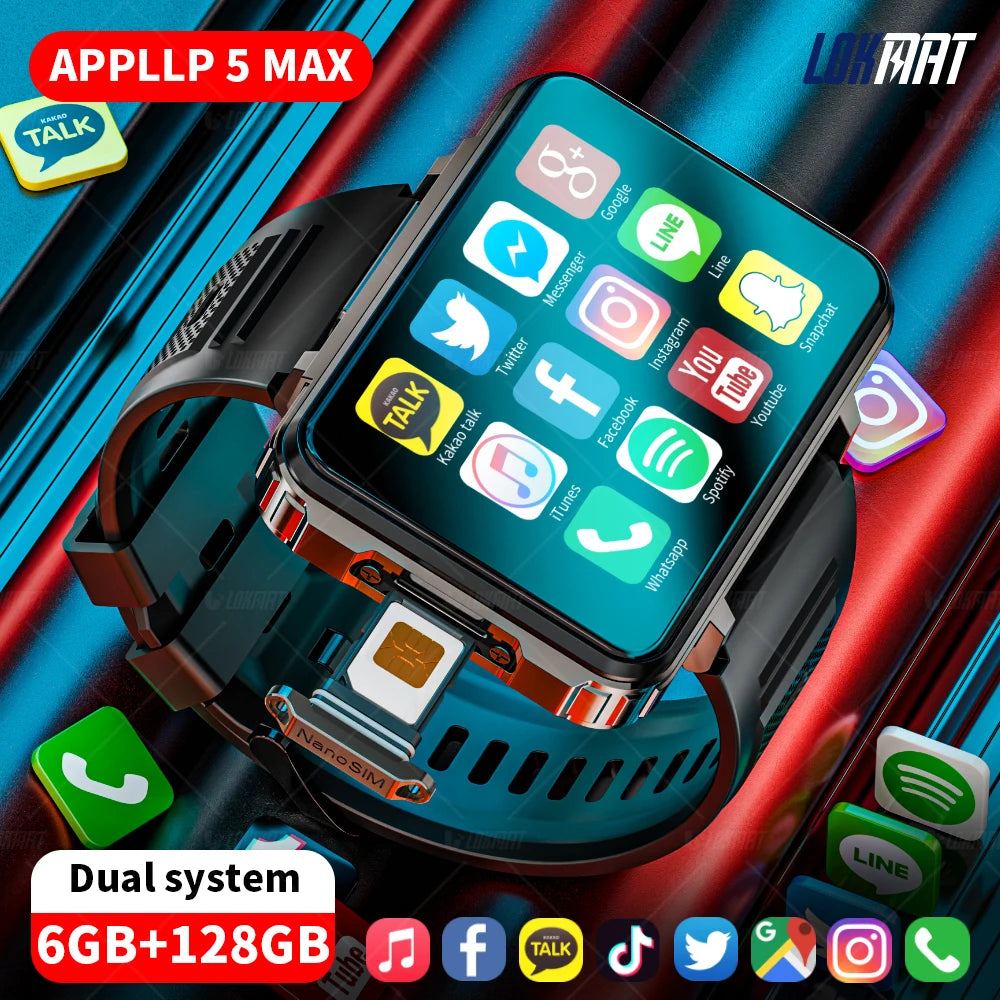 Lokmat Appll P5 Max Android Watch Phone Square Big Screen Wifi 4G Calls Smartwatch Dual Camera Flashlight Gaming Watch