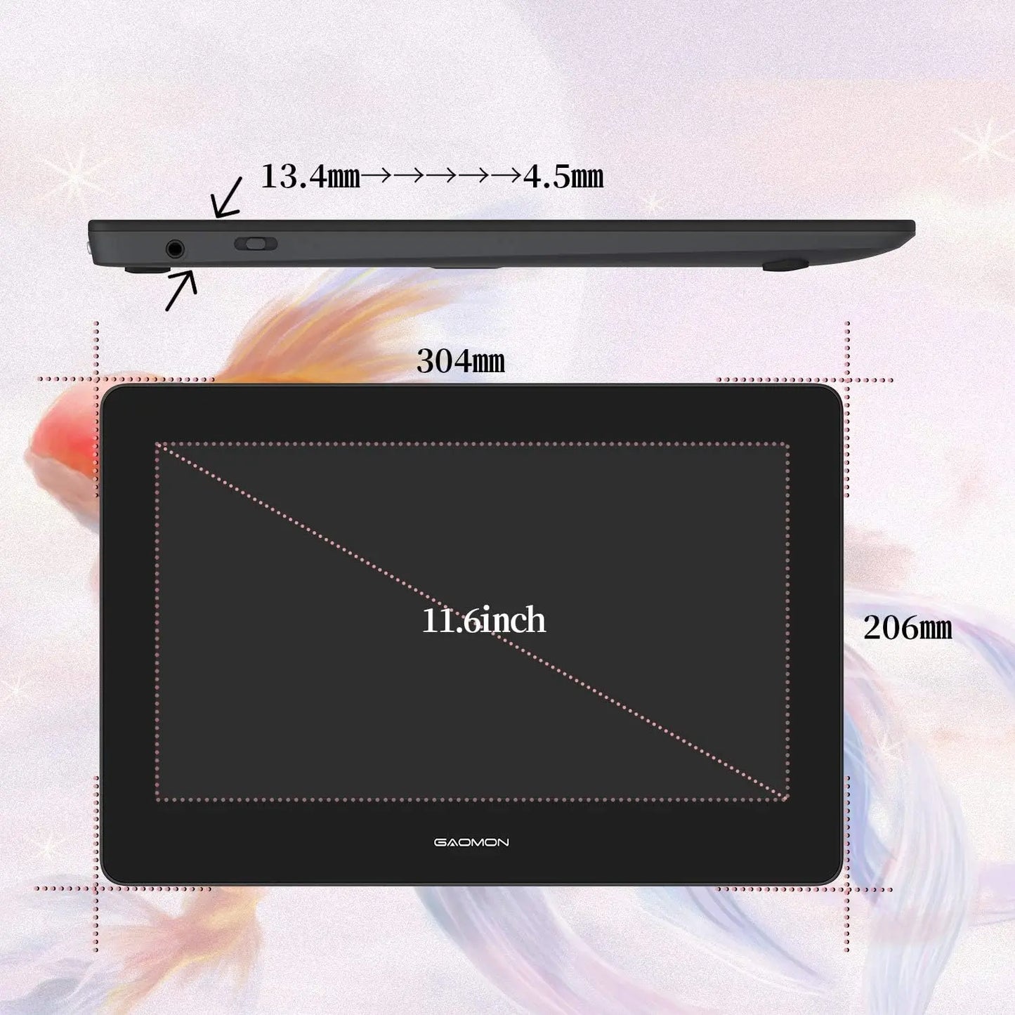 Gaomon PD1220 11.6 Inch Graphics Tablet Pen Display Full Laminated Drawing Monitor Compatible with Windows Mac Android