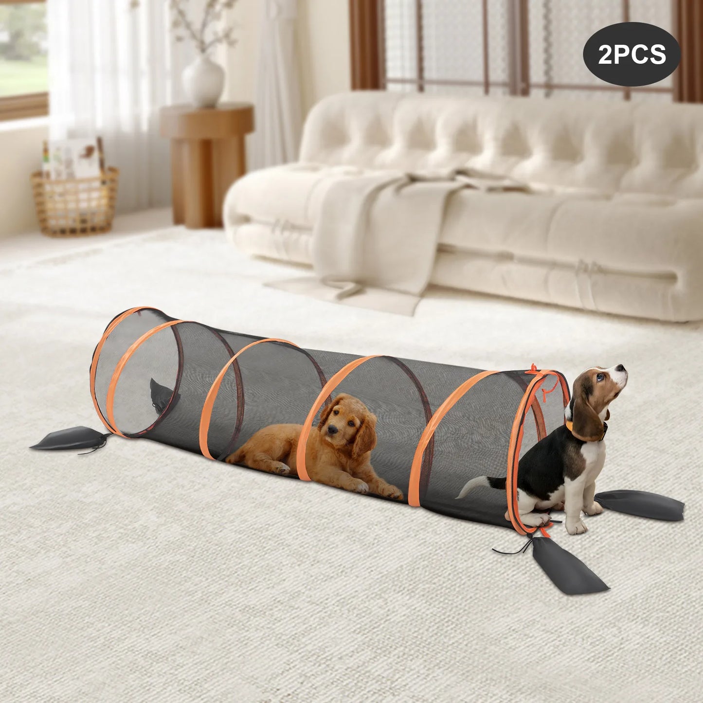 2PCS Foldable Cat Play Tunnel Cat Play House Pet Mesh Channel for Cats and Small Dogs