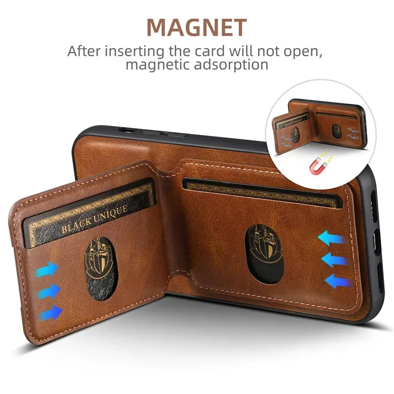 Luxury Wallet Phone Case Card Holder Leather Magnetic Pocket Cover for iPhone 16 15 14 13 12 11 Pro Max Plus XS XR 16 Pro Max