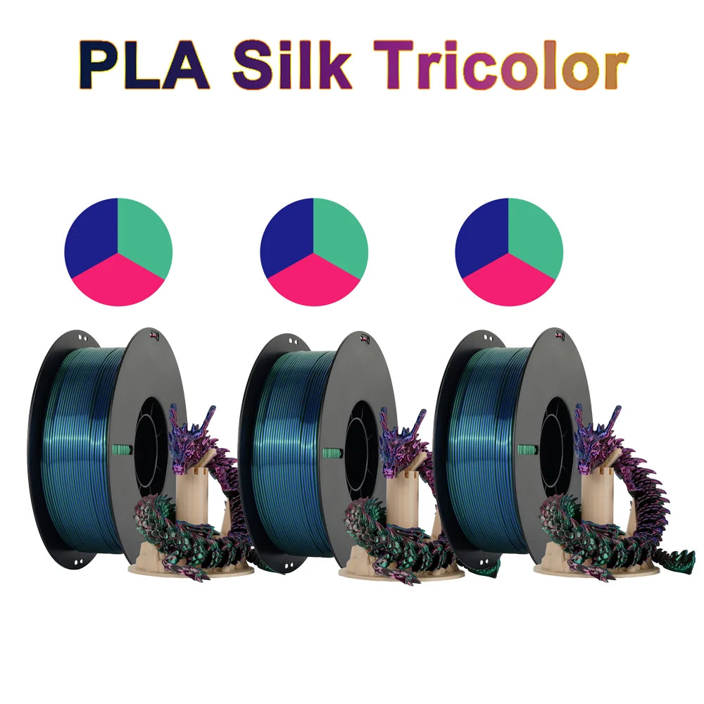 Tri Color Dual Color Silk Rainbow PLA Filament 1.75mm ±0.03mm Accuracy 3D Printer Filament Compatible with Most FDM Printers