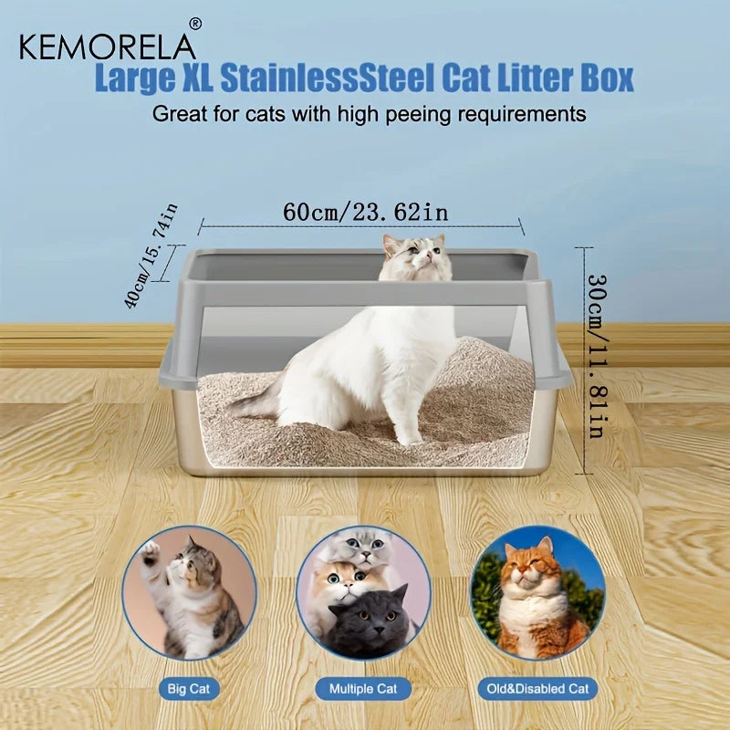 Super Large XL Stainless Steel Litter Box With Lid High Side For Large And Small Cats Removable Odor Including Spoon