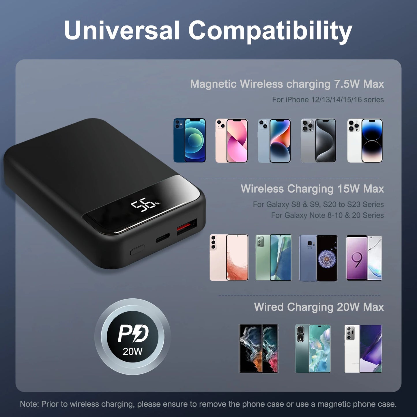 Magnetic Wireless Portable Charger Power Bank 10000mAh PD20W with Built-In LED Display for iPhone 16 15 14 13 12 Pro Mini Pro Max