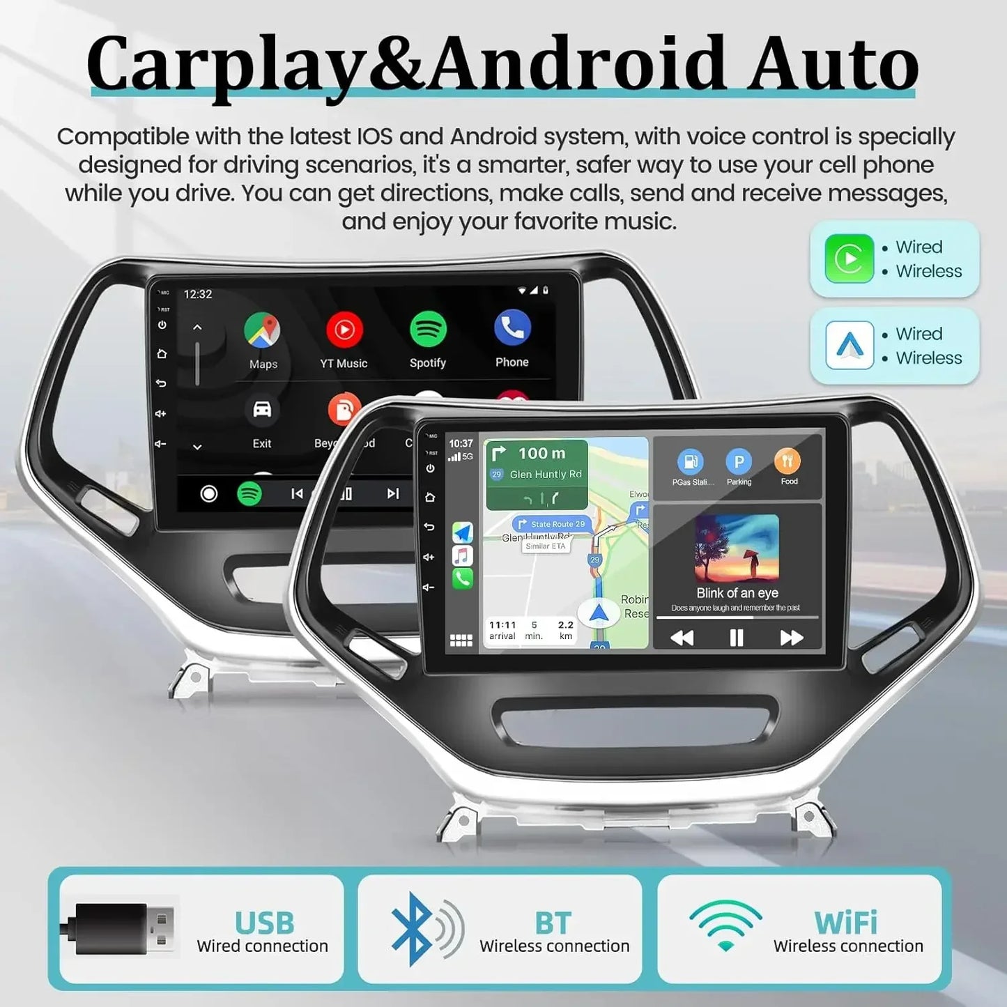 2 Plus 32 G Android 13 Car Radio for Jeep Cherokee 2013 to 2018 10 Inch Touchscreen Car Stereo with Apple Carplay Android Auto Bluetooth
