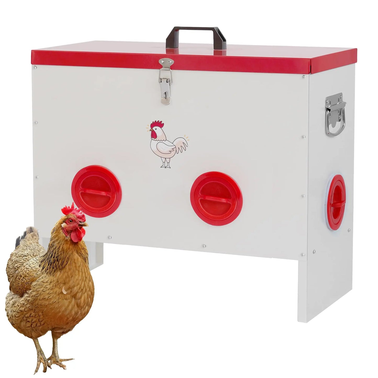 Automatic Chicken Feeder No Waste Metal Poultry Feeder Box Rainproof Chicken Coop Feed Ports