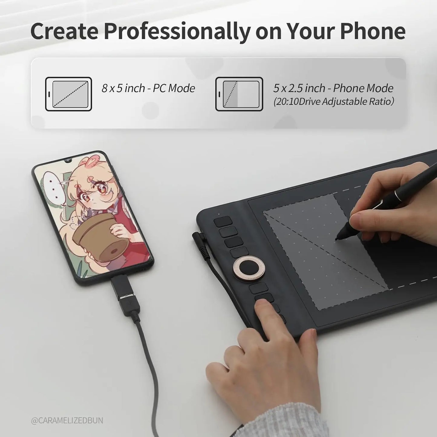 Gaomon WH851 Wireless Graphics Tablet Bluetooth 5.0 Connection 16K Levels Pen Pressure 8x5 Inch Drawing Tablet Android Supported