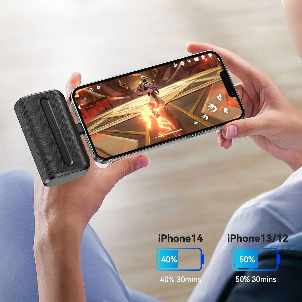 Mini Power Bank Portable 6000mAh Fast Charge with Type C Lightning Plug Compact Emergency Battery Pack for iPhone Android Phone