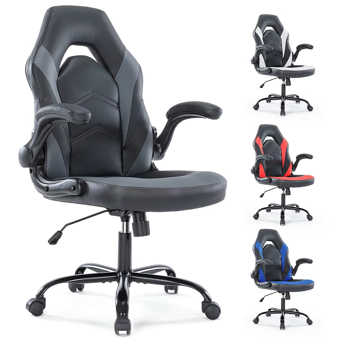 JHK Ergonomic Office Computer Gaming Desk Chair Adjustable PU Leather Racing Chair with Flip-Up Armrest