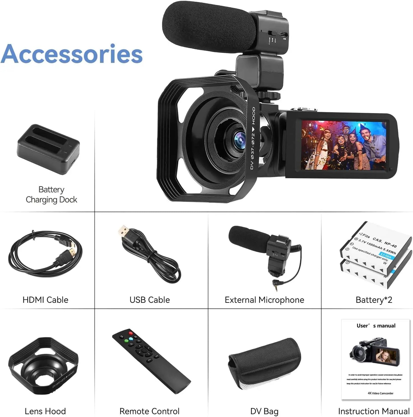 4K Video Camera Camcorder with 18X Digital Zoom 48MP Vlogging Camera for YouTube 3 Inch IPS 270 Degree Rotating Touchscreen