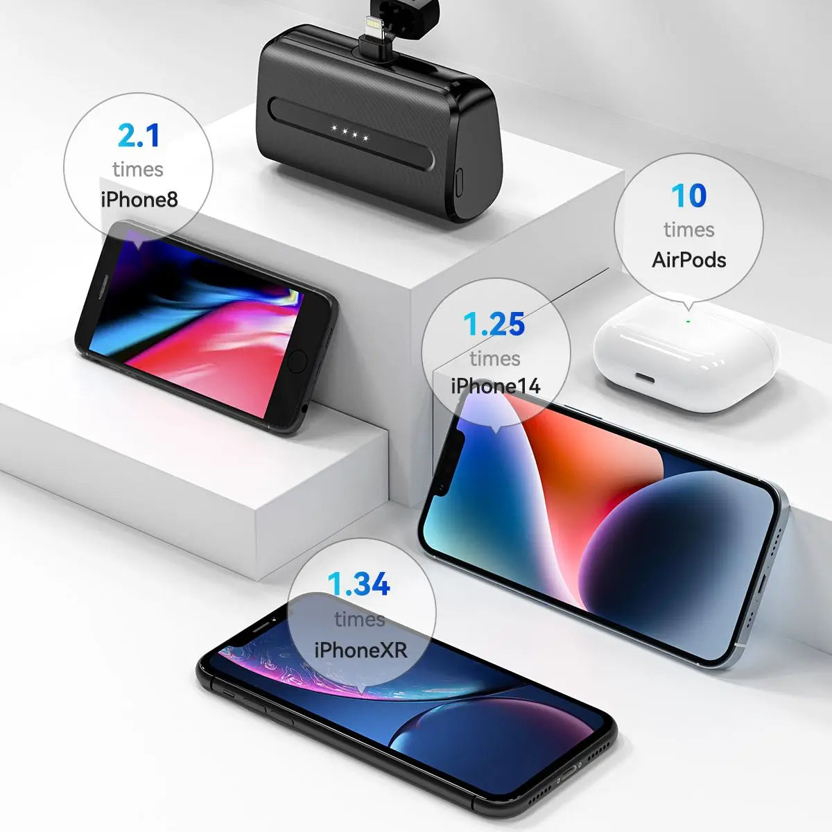 Mini Power Bank Portable 6000mAh Fast Charge with Type C Lightning Plug Compact Emergency Battery Pack for iPhone Android Phone