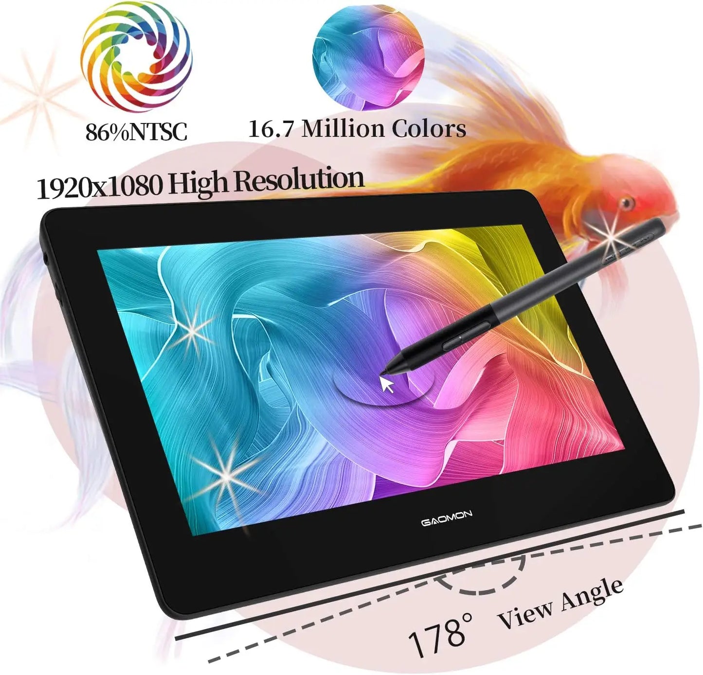 Gaomon PD1220 11.6 Inch Graphics Tablet Pen Display Full Laminated Drawing Monitor Compatible with Windows Mac Android