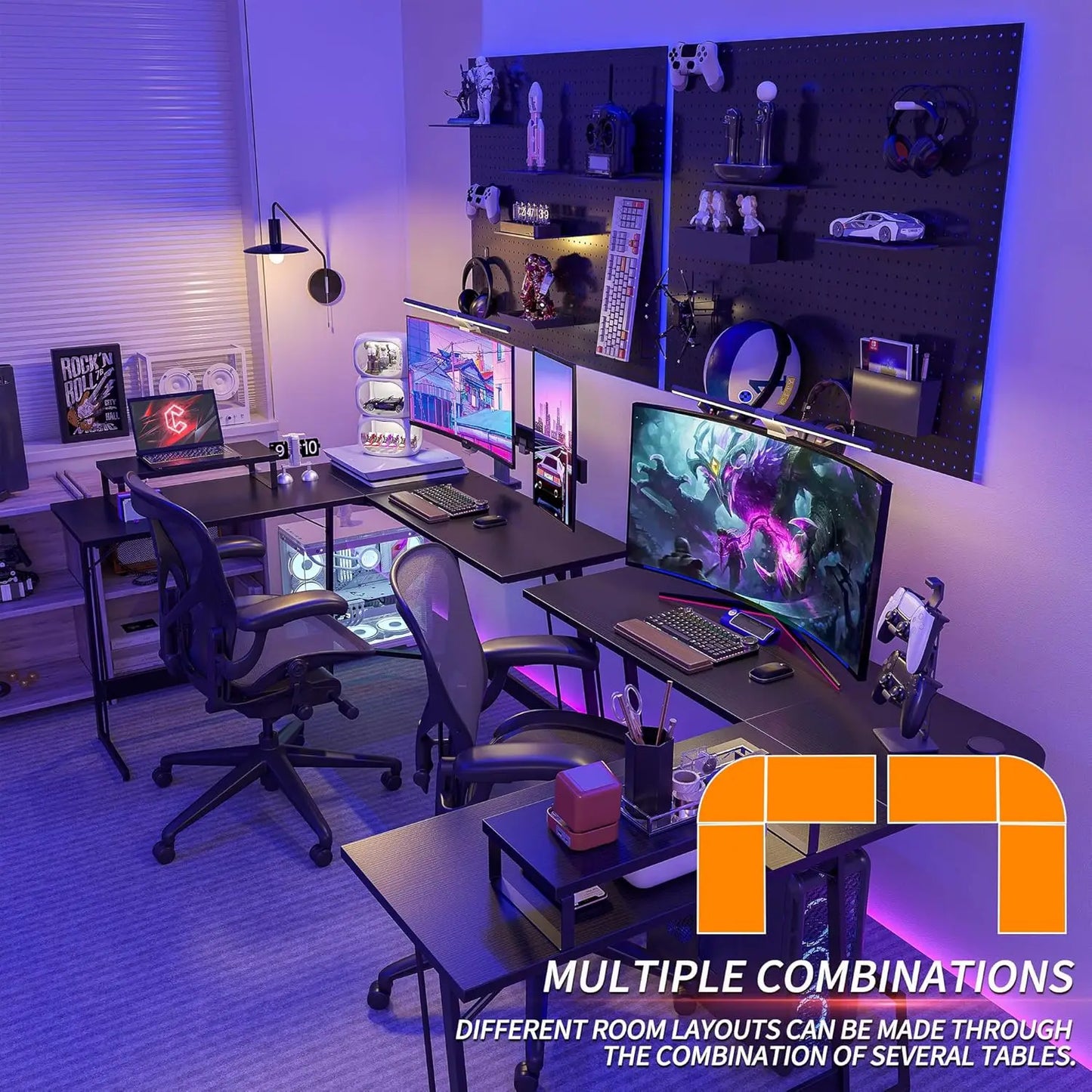 L Shaped Gaming Desk 47 Inch Computer Desk with Monitor Stand Corner Desk Table for Home Office Sturdy Writing Workstation Black