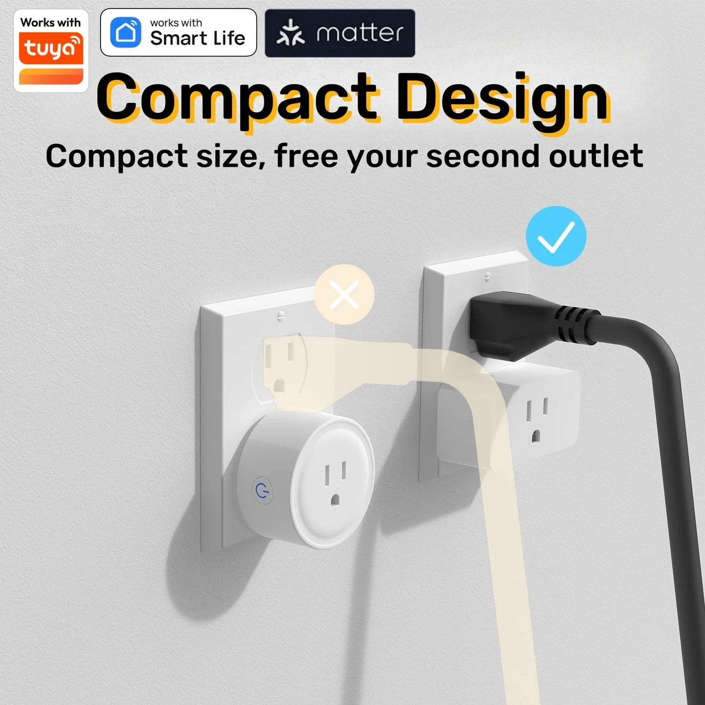 Matter WiFi Mini Smart Socket 10A US Timing Wireless Voice Control Smart Life App Compatible with Tuya HomeKit Alexa Google Home