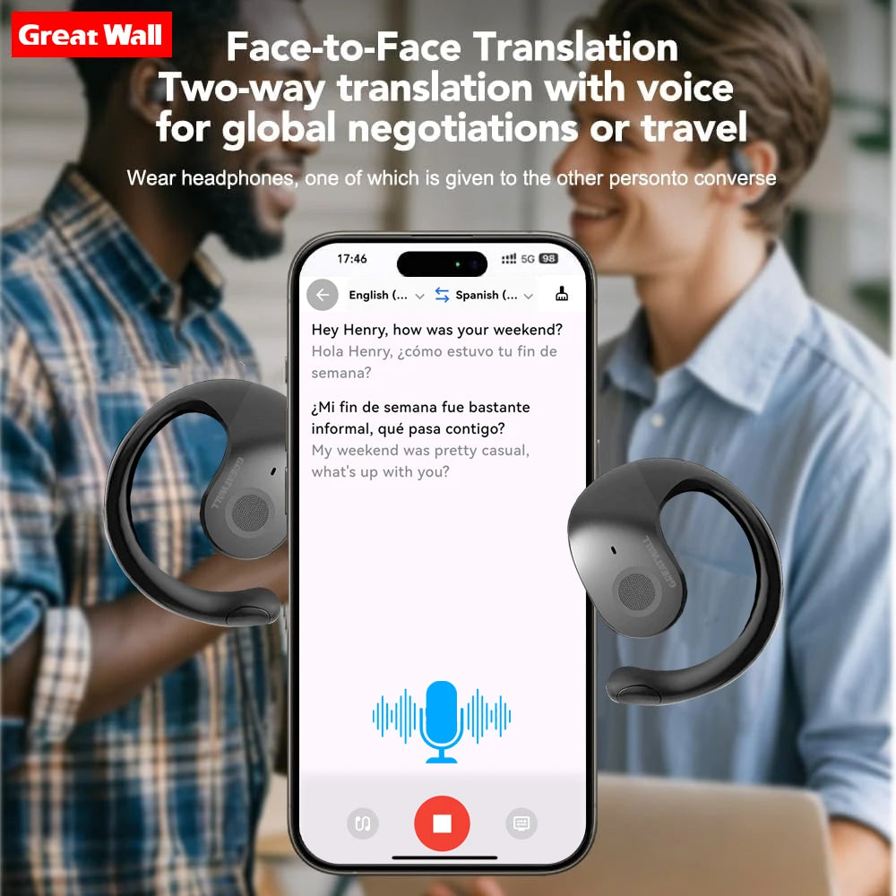 GreatWall AI Real Time Translation Wireless Bluetooth Earphones Supporting Over 100 Voice Languages