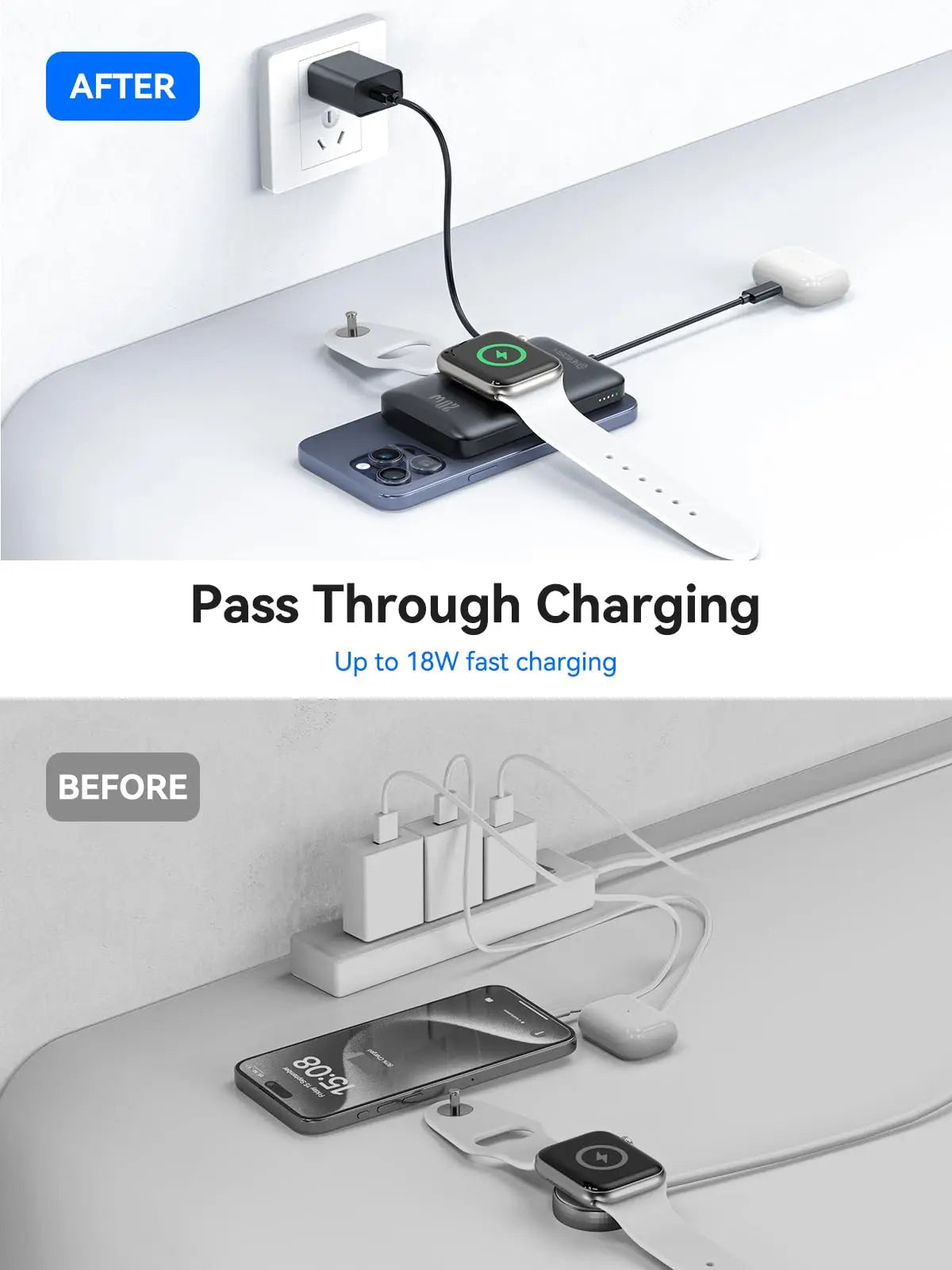 Newdery 10000mAh Magnetic Wireless Power Bank for Apple Watch iPhone 16 15 Galaxy