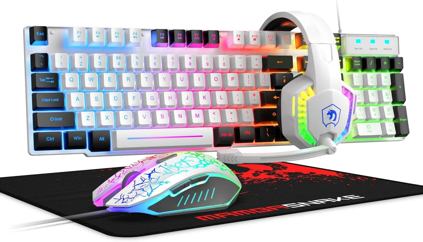 Mambasnake T11 Wired Gaming Keyboard and Mouse Headset Combo Rainbow LED Backlit Wired Keyboard