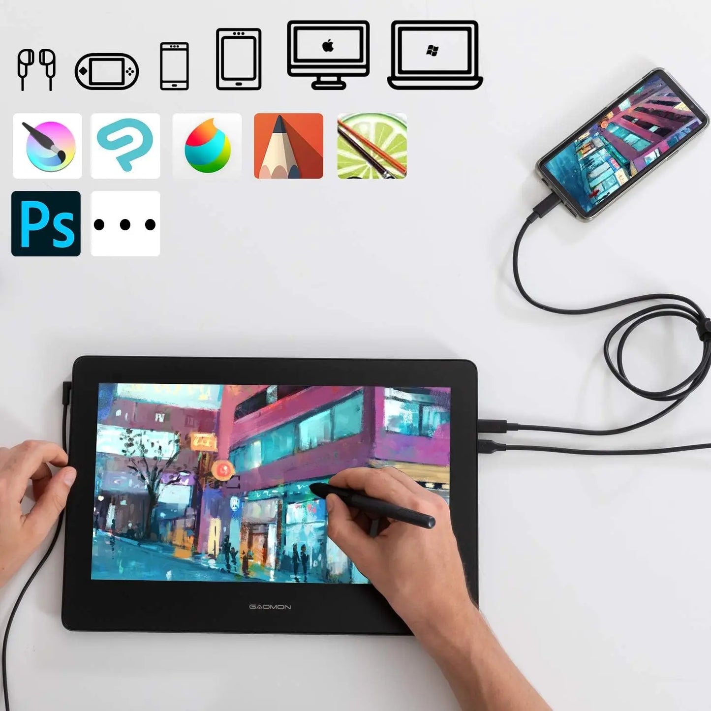 Gaomon PD1220 11.6 Inch Graphics Tablet Pen Display Full Laminated Drawing Monitor Compatible with Windows Mac Android