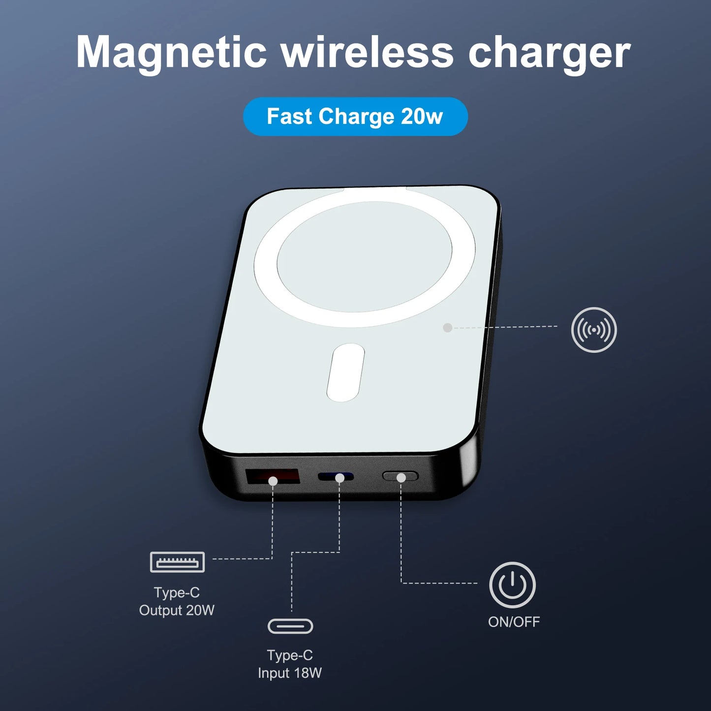 Magnetic Wireless Portable Charger Power Bank 10000mAh PD20W with Built-In LED Display for iPhone 16 15 14 13 12 Pro Mini Pro Max