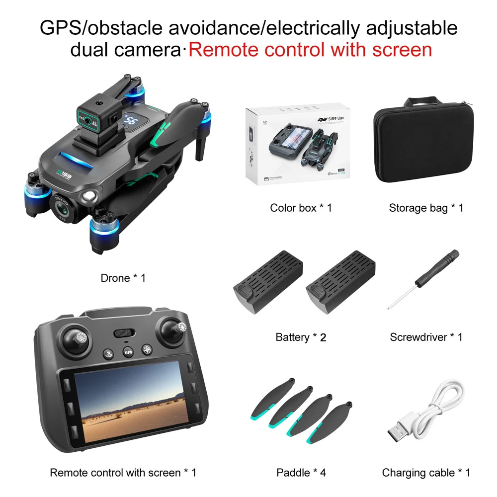 2025 Long Endurance GPS Drone with Dual Cameras and 5.9 Inch LCD Remote Controller featuring Brushless Motor and Quad Obstacle Avoidance
