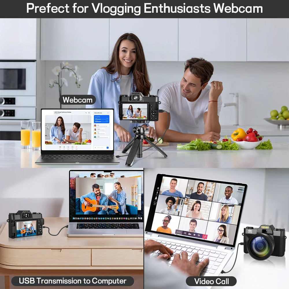 Compact Digital Photography Camera 4K Wifi Webcam Retro Vlog Recorder YouTube 64MP Camcorder 3 Inch Flip Screen Wide Angle Lens