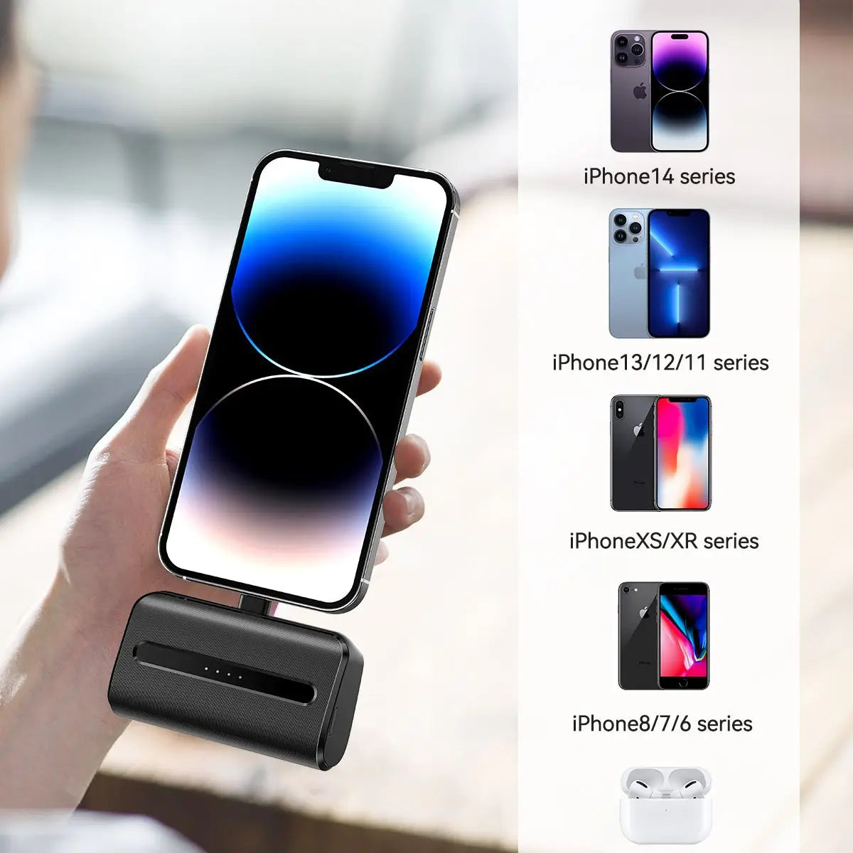 Mini Power Bank Portable 6000mAh Fast Charge Type-C Lightning Plug Compact Emergency Battery Pack for iPhone Android Phone