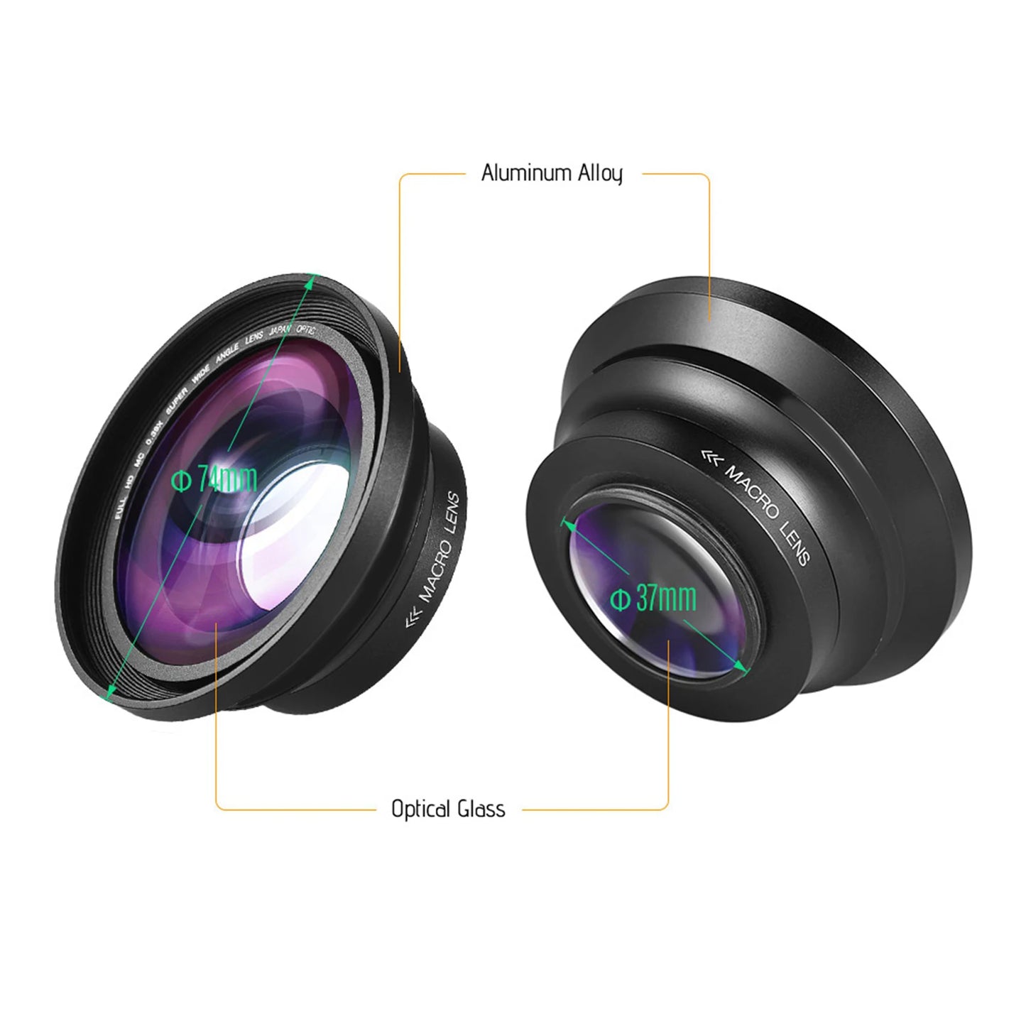 Digital Video Camera Wide Angle Lens 0.39X 37mm Interface HD Professional Lens for DSLR and Mirrorless Cameras