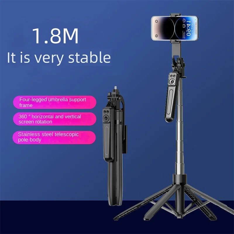 2025 New 1800mm Wireless Selfie Stick With Phone Holder Tripod For Smartphone Camera Stand And Bluetooth Shutter