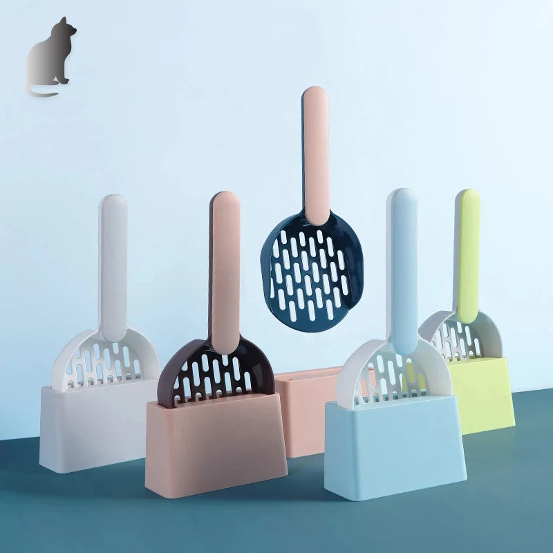 Cat Litter Scoop Plastic Cat Litter Shovel with Base Self Cleaning Cat Litter Box Tool Kitten Toilet Cleaning Supplies