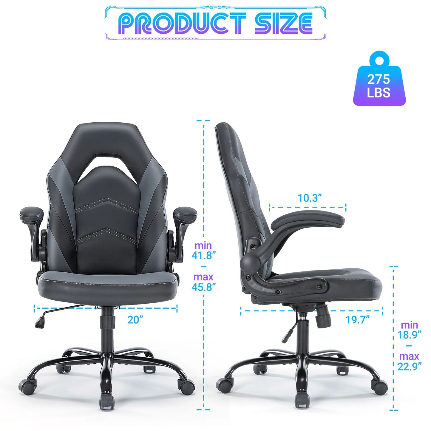 JHK Ergonomic Office Computer Gaming Desk Chair Adjustable PU Leather Racing Chair with Flip-Up Armrest