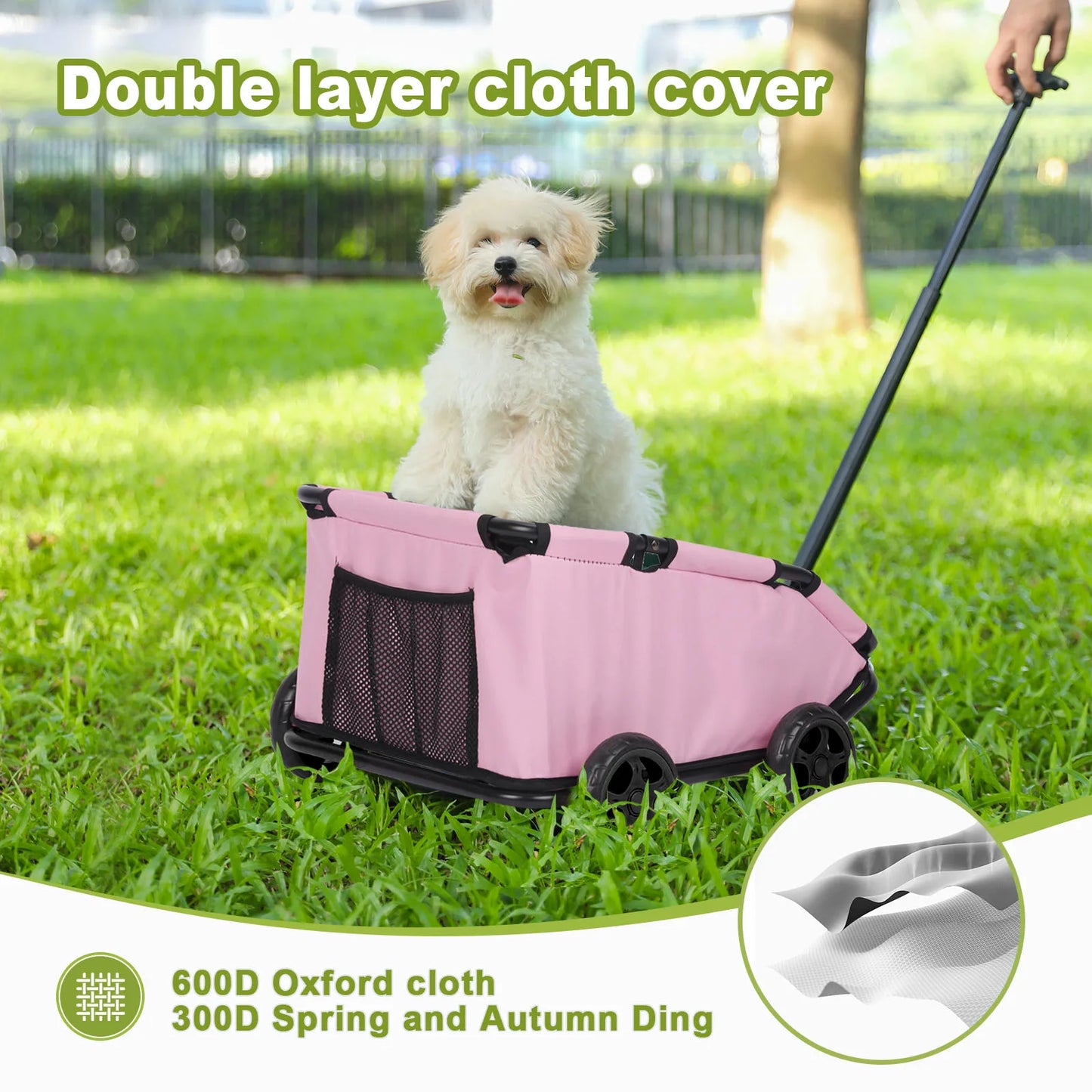 Small Pet Cart 4 Wheels Folding Dog Stroller Lightweight 360 Degree Rotating Trolley for Small Cats and Dogs